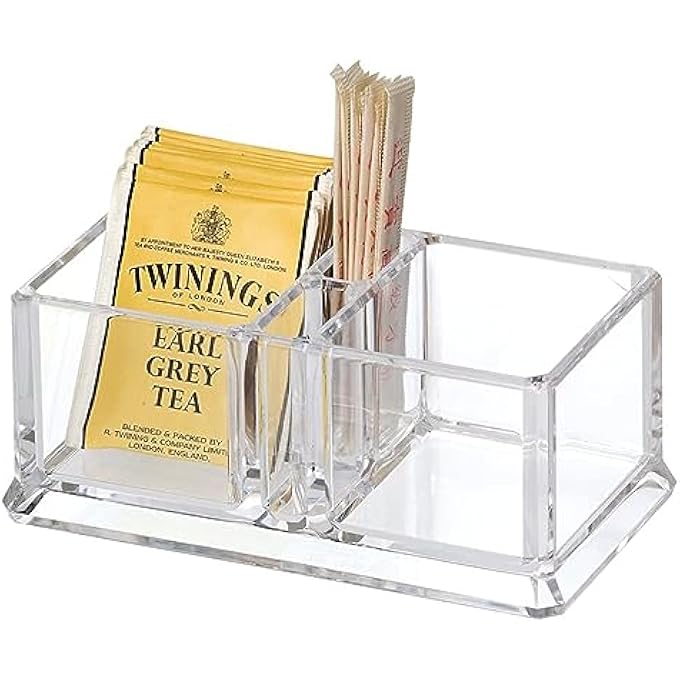 joyzzz Tea Bag Organizer Storage Box Clear Acrylic Two Lattices Tea Bags Holder Coffee Sugar Bag Case Guest Room Storage Boxes Tea Storage Chest Case Tea Bag Sorter For Any Home Restaurant Office - Image 1