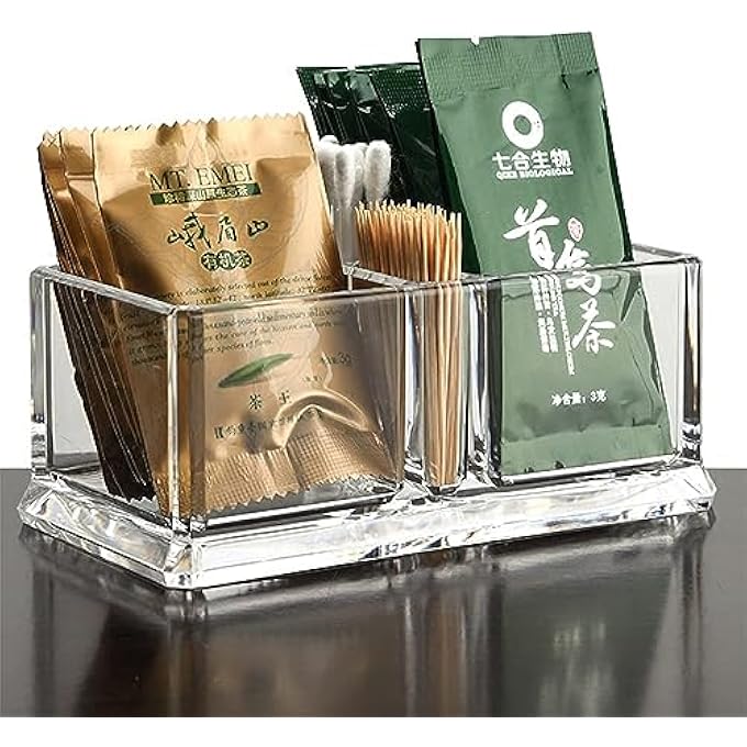 joyzzz Tea Bag Organizer Storage Box Clear Acrylic Two Lattices Tea Bags Holder Coffee Sugar Bag Case Guest Room Storage Boxes Tea Storage Chest Case Tea Bag Sorter For Any Home Restaurant Office - Image 2