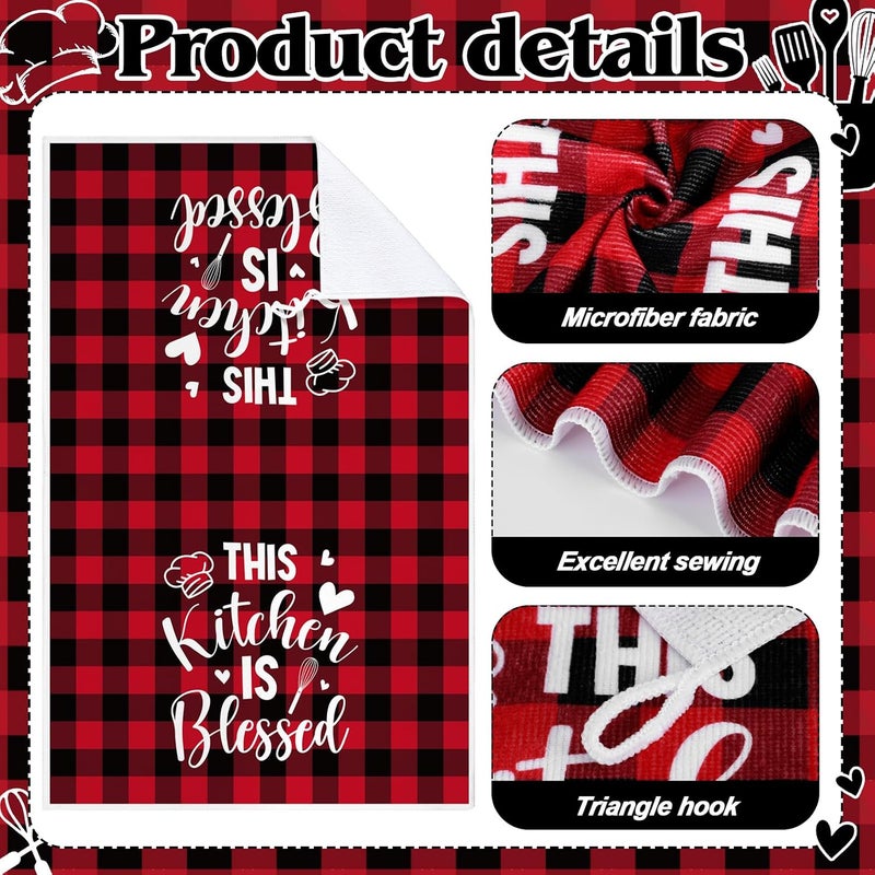 Bencailor 4 Pcs Red Black Kitchen Towels Happiness Dish Towels Heart of the Home Quote Decorative Hand Tea Dishcloths with Hanging Loop for Home Housewarming Gift Funny Kitchen Decor Accessories - Image 5