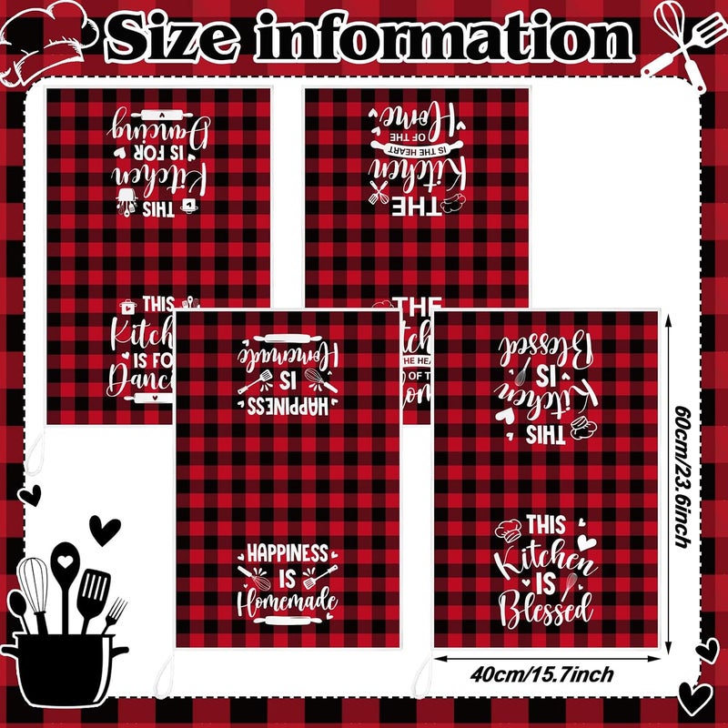 Bencailor 4 Pcs Red Black Kitchen Towels Happiness Dish Towels Heart of the Home Quote Decorative Hand Tea Dishcloths with Hanging Loop for Home Housewarming Gift Funny Kitchen Decor Accessories - Image 3