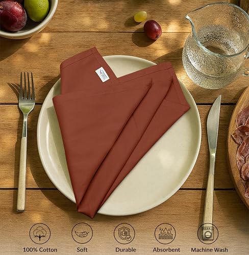 Ruvanti Cloth Napkins Set of 6 100 Cotton High GSM 18x18 Inches Soft Washable Highly Durable Absorbent Perfect for Parties Christmas Thanksgiving Dinners Rust - Image 3