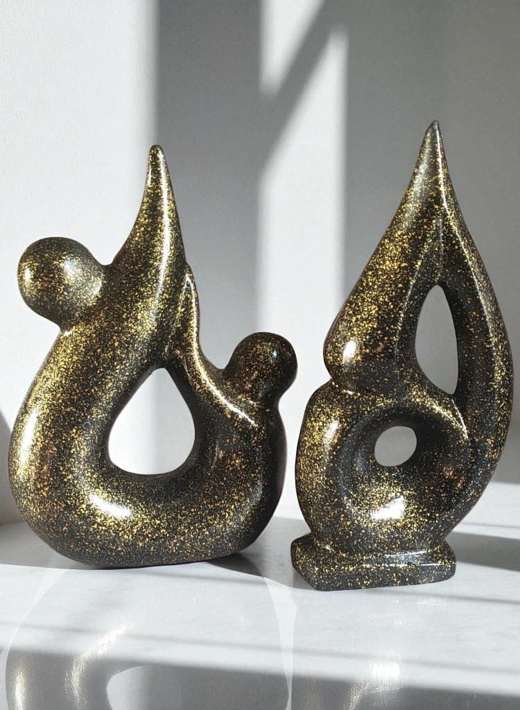 كلور زون بوتري طقم 2 فازة فخارية ديكورية المكتب و المنزل اسود في دهبي 28 سم - Image 2