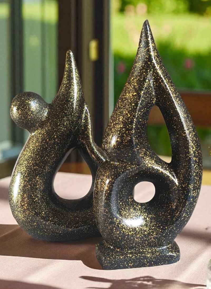 كلور زون بوتري طقم 2 فازة فخارية ديكورية المكتب و المنزل اسود في دهبي 28 سم - Image 4