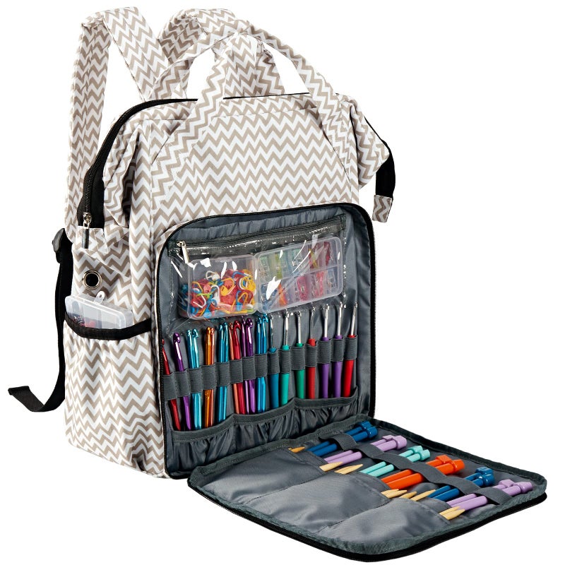 HOMEST Crochet Bag Organizer, Large Capacity Yarn Storage, Knitting Bag for Carrying Projects, Crocheting Hooks, Suppliers, Needles and Accessories, Ripple - Image 2