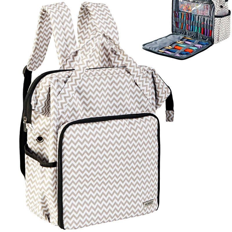HOMEST Crochet Bag Organizer, Large Capacity Yarn Storage, Knitting Bag for Carrying Projects, Crocheting Hooks, Suppliers, Needles and Accessories, Ripple - Image 1
