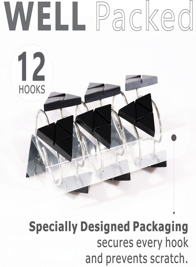 Popkozzi Black Geometric Shower Curtain Hooks: 12 Pcs Polished Triangle Design Rustproof Stainless Shower Rings for Modern Minimalist Industrial Rustic Urban Boho Eclectic Style Bathroom Décor - Image 3