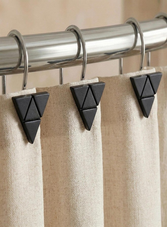 Popkozzi Black Geometric Shower Curtain Hooks: 12 Pcs Polished Triangle Design Rustproof Stainless Shower Rings for Modern Minimalist Industrial Rustic Urban Boho Eclectic Style Bathroom Décor - Image 1