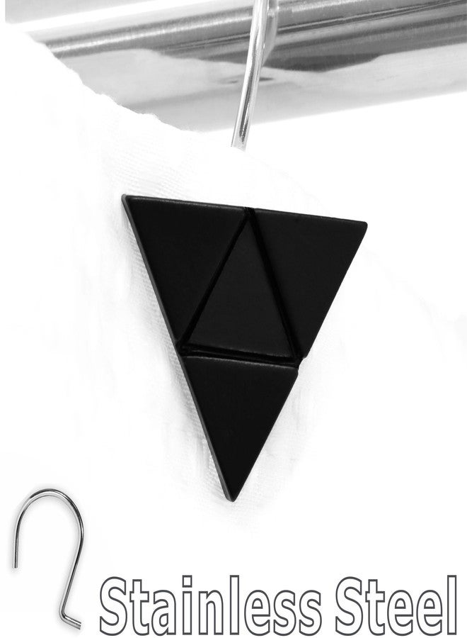 Popkozzi Black Geometric Shower Curtain Hooks: 12 Pcs Polished Triangle Design Rustproof Stainless Shower Rings for Modern Minimalist Industrial Rustic Urban Boho Eclectic Style Bathroom Décor - Image 5