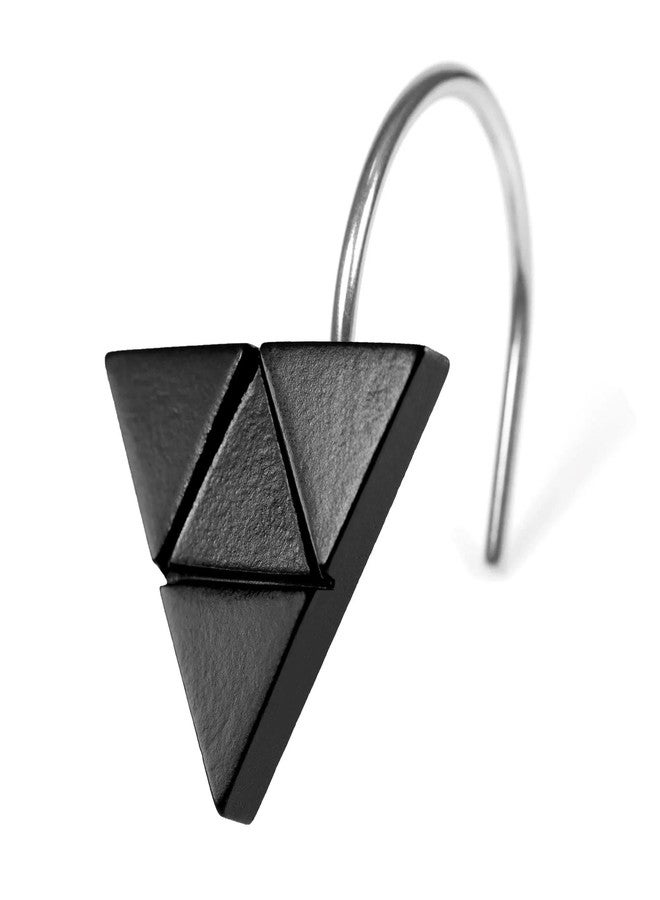 Popkozzi Black Geometric Shower Curtain Hooks: 12 Pcs Polished Triangle Design Rustproof Stainless Shower Rings for Modern Minimalist Industrial Rustic Urban Boho Eclectic Style Bathroom Décor - Image 2