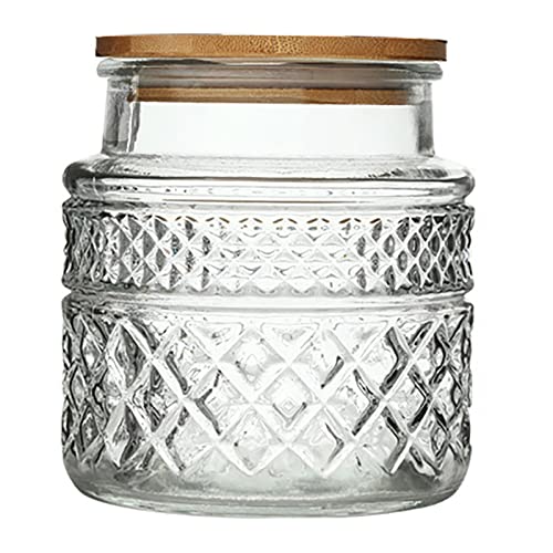 Prettidecor Glass Storage Jar 38 FL OZ Food Canisters with Bamboo Lid Kitchen Containers Decorative Airtight Glass Jars For Cereal Nuts Snack Candy Cookies Coffee Tea