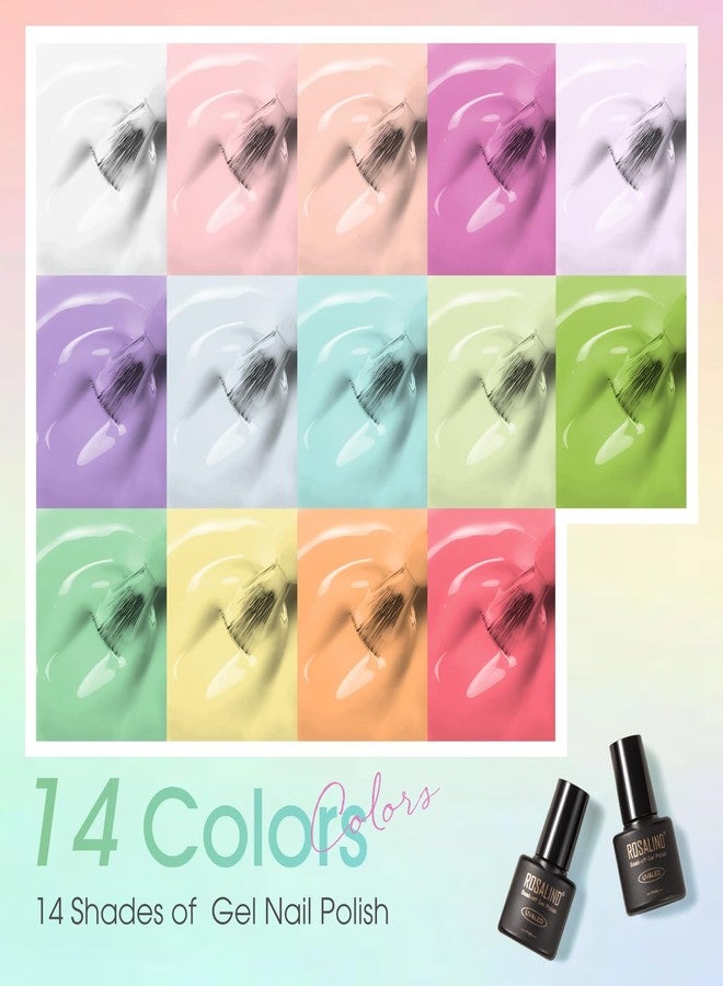 ROSALIND 18PCS Gel Nail Polish Set with Base Top Coat (Glossy Matte and Glitter),14 Pcs Pastel Bright Colors Gel Polish Set Macaron Colors Soak Off Nail Polish Gel Nails Art for Women - Image 2