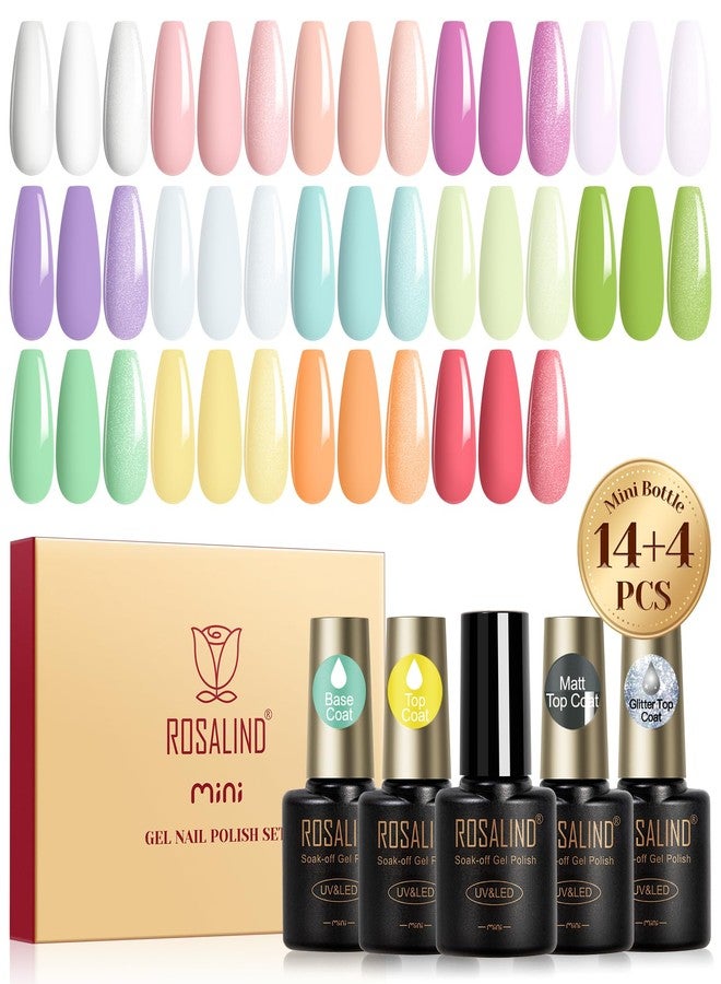 ROSALIND 18PCS Gel Nail Polish Set with Base Top Coat (Glossy Matte and Glitter),14 Pcs Pastel Bright Colors Gel Polish Set Macaron Colors Soak Off Nail Polish Gel Nails Art for Women - Image 1