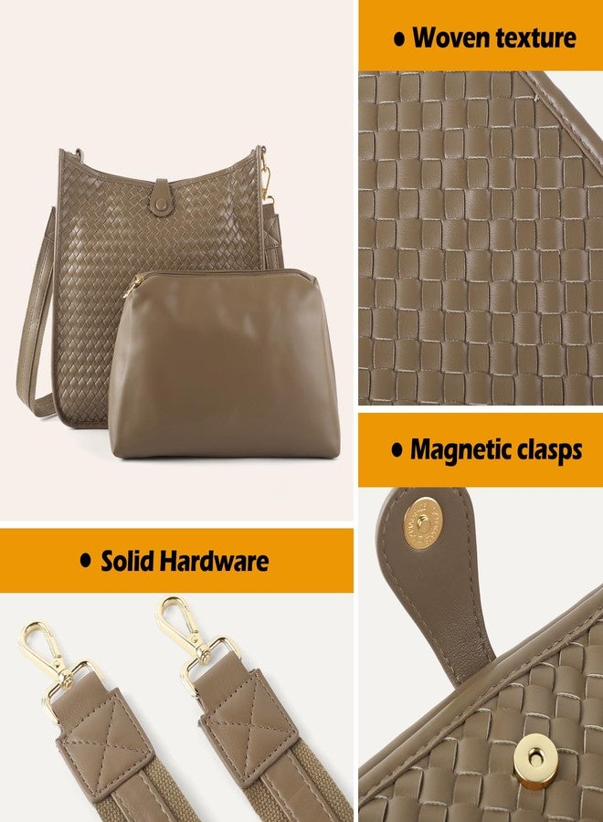 LIKEBAG Women's Woven Crossbody Bag, Large - Capacity PU Leather Shoulder Bag for Daily Use, Casual Tote Purse with Adjustable Strap (apricot) - Image 4