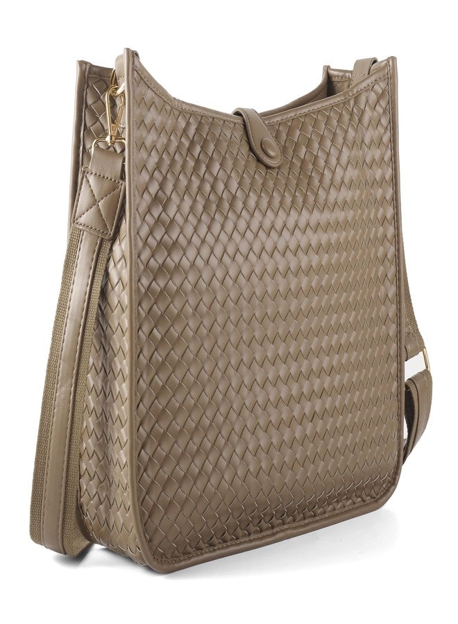 LIKEBAG Women's Woven Crossbody Bag, Large - Capacity PU Leather Shoulder Bag for Daily Use, Casual Tote Purse with Adjustable Strap (apricot) - Image 1
