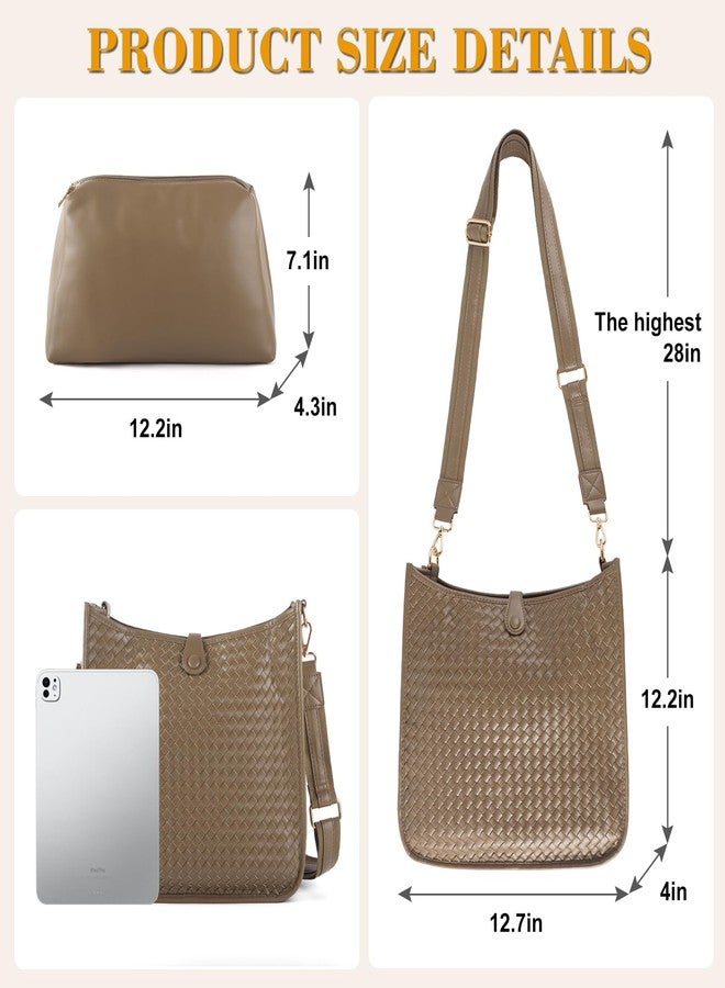 LIKEBAG Women's Woven Crossbody Bag, Large - Capacity PU Leather Shoulder Bag for Daily Use, Casual Tote Purse with Adjustable Strap (apricot) - Image 3