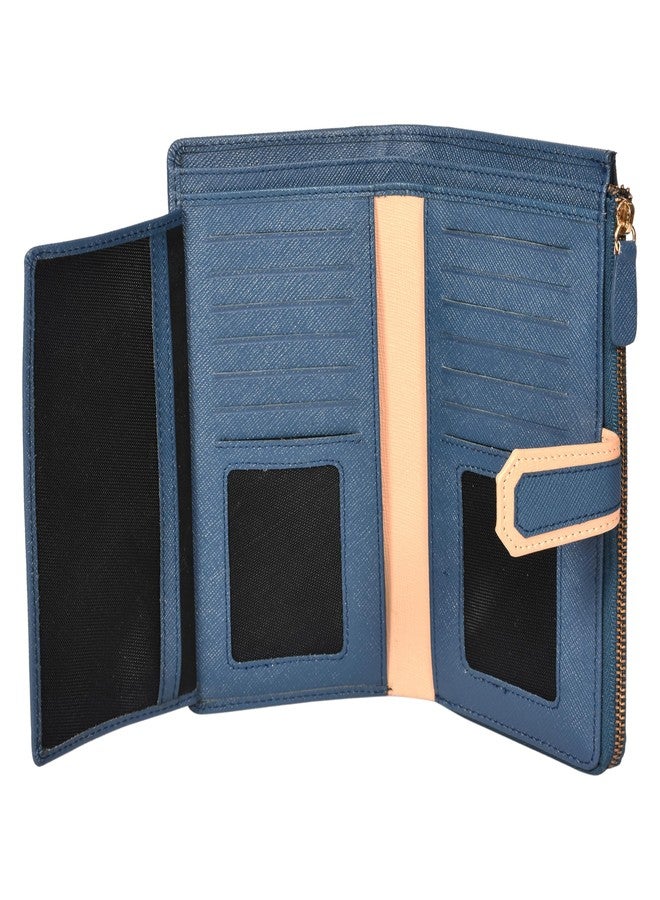 Sassora Premium Leather Women RFID Snap Closure Purse (Blue Beige) - Image 2