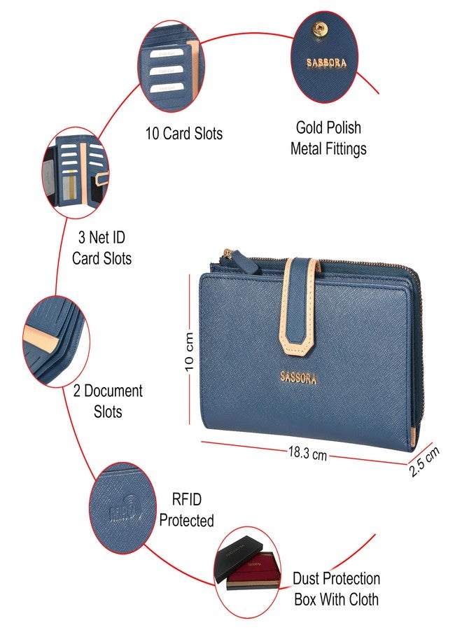 Sassora Premium Leather Women RFID Snap Closure Purse (Blue Beige) - Image 4