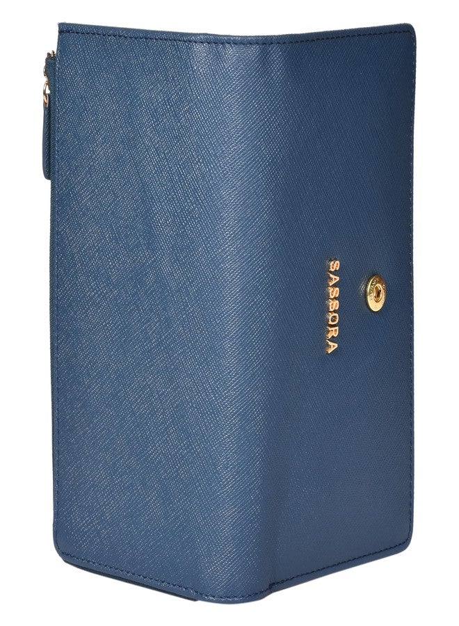 Sassora Premium Leather Women RFID Snap Closure Purse (Blue Beige) - Image 5