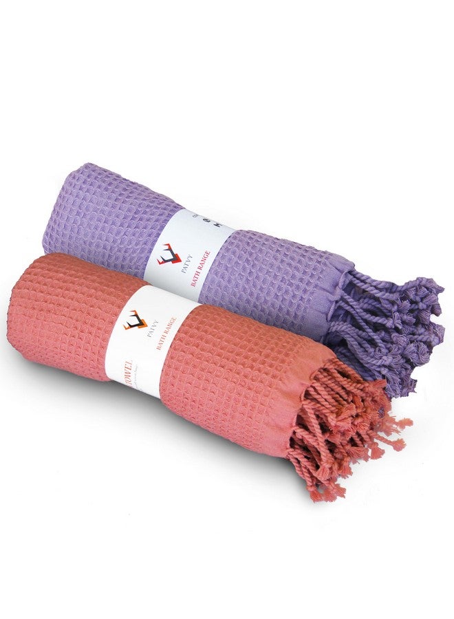 PATVY Bath Towels - 100% Cotton Waffle Weave Large Size Towels (75 x 150cm) - Quick Absorption &Faster Drying Bath Towel for Women & Men (Pack of 2, Brick & Lilac) - Image 1