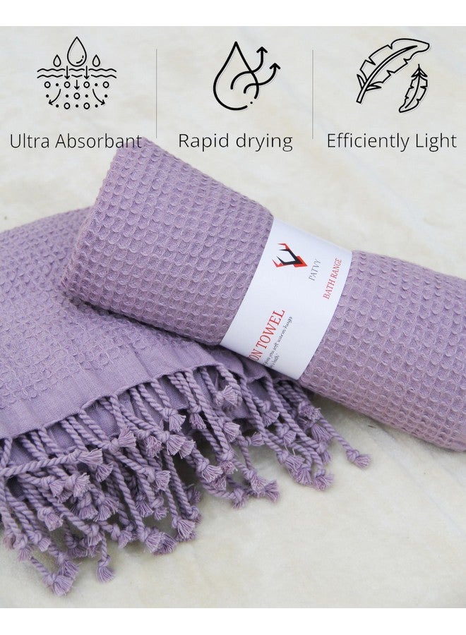 PATVY Bath Towels - 100% Cotton Waffle Weave Large Size Towels (75 x 150cm) - Quick Absorption &Faster Drying Bath Towel for Women & Men (Pack of 2, Brick & Lilac) - Image 3