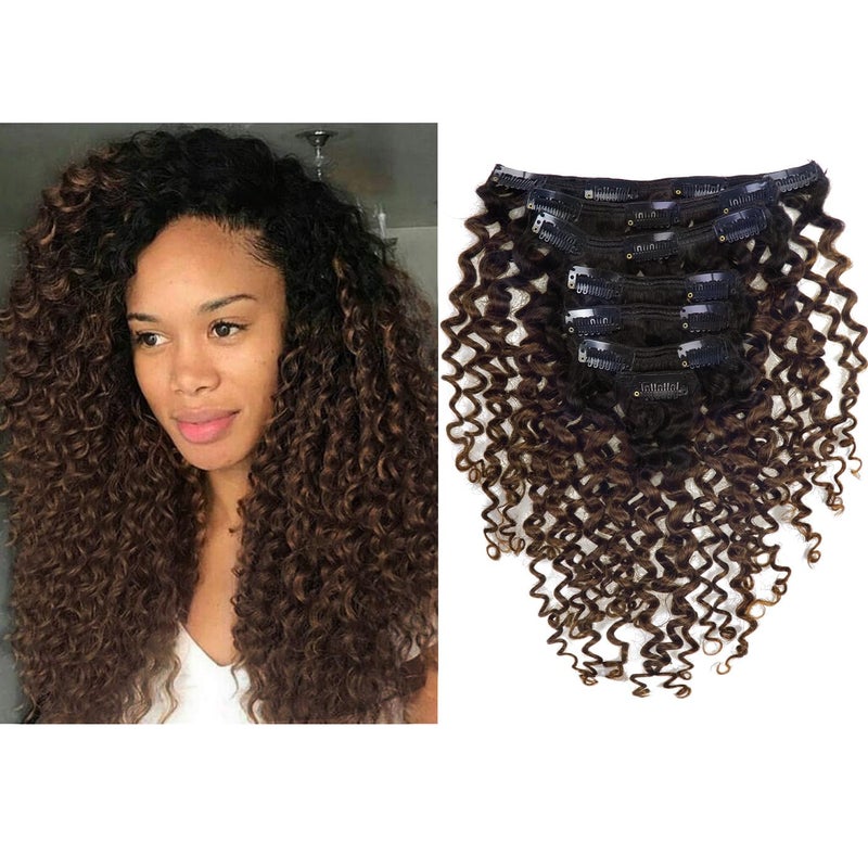 Clip in Human Hair Extensions Afro Jerry Curly 3B 3C Real Hair Clip in Extensions For Black Women Natural Black Colour 100 Brazilian African American Hair Extensions 60cm Jerry Curly 1B4