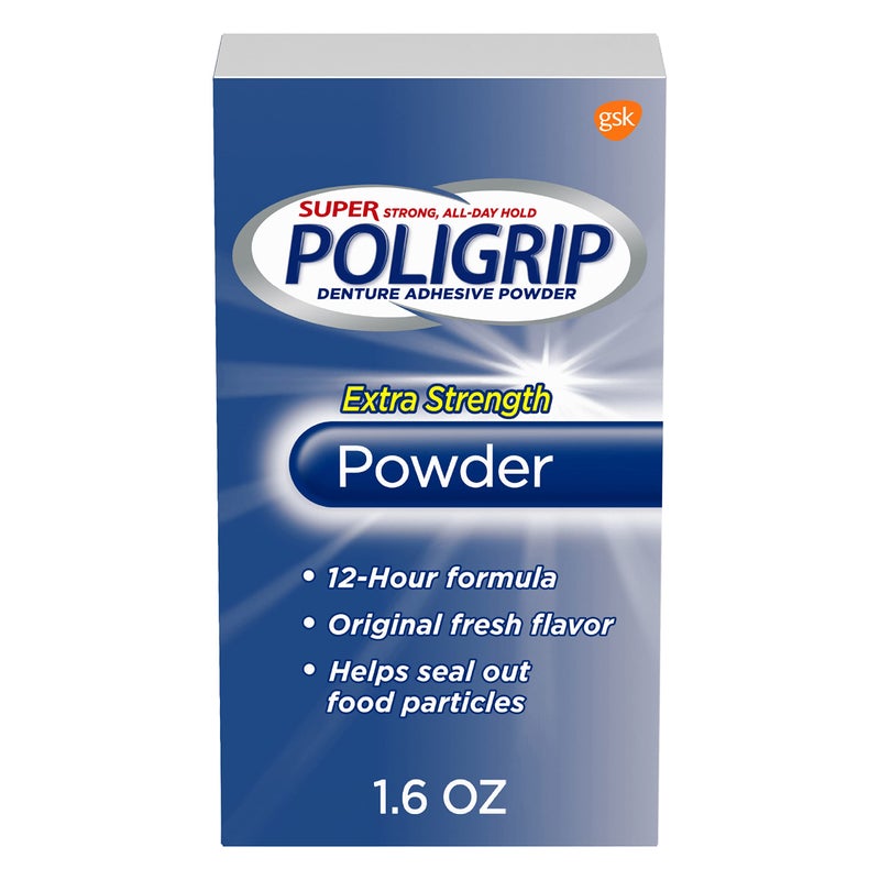 Poligrip Super Poligrip Extra Strength Denture and Partials Adhesive Powder, 1.6 Ounce - Image 1