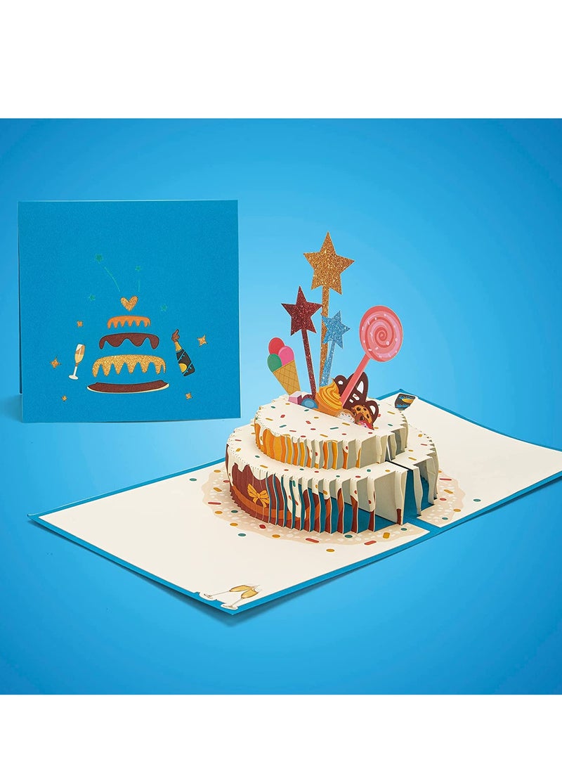 بطاقة عيد ميلاد قابلة للتفتح، بطاقة كعكة عيد الميلاد السعيدة، بطاقات ثلاثية الأبعاد مع مظروف، هدايا عيد الميلاد، بطاقات للنساء والأمهات والأطفال والآباء والأبناء والبنات وأصدقاء. - Image 2