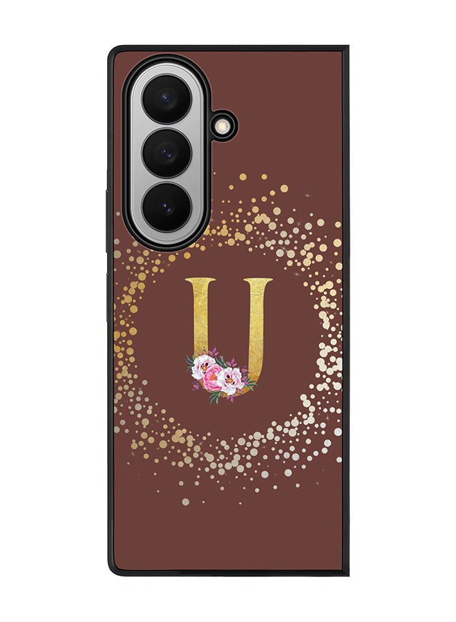 Stylizedd For Samsung Galaxy Z Fold7 Case,Slim fit Camera Protection, Shockproof Thin Phone cover  - Custom Monogram Floral - U  (Brown )
