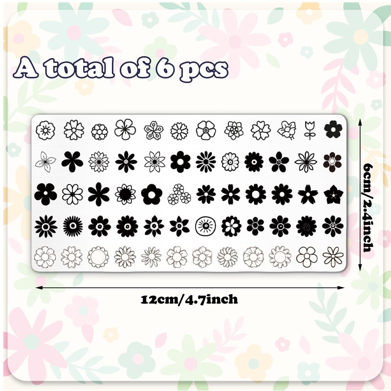 Whaline 6 Pcs Simple Floral Nail Plates Stamping Set Flower Leaves Stamp Templates Nail Art Plates for DIY Print Manicure Salon Design Gift - Image 2