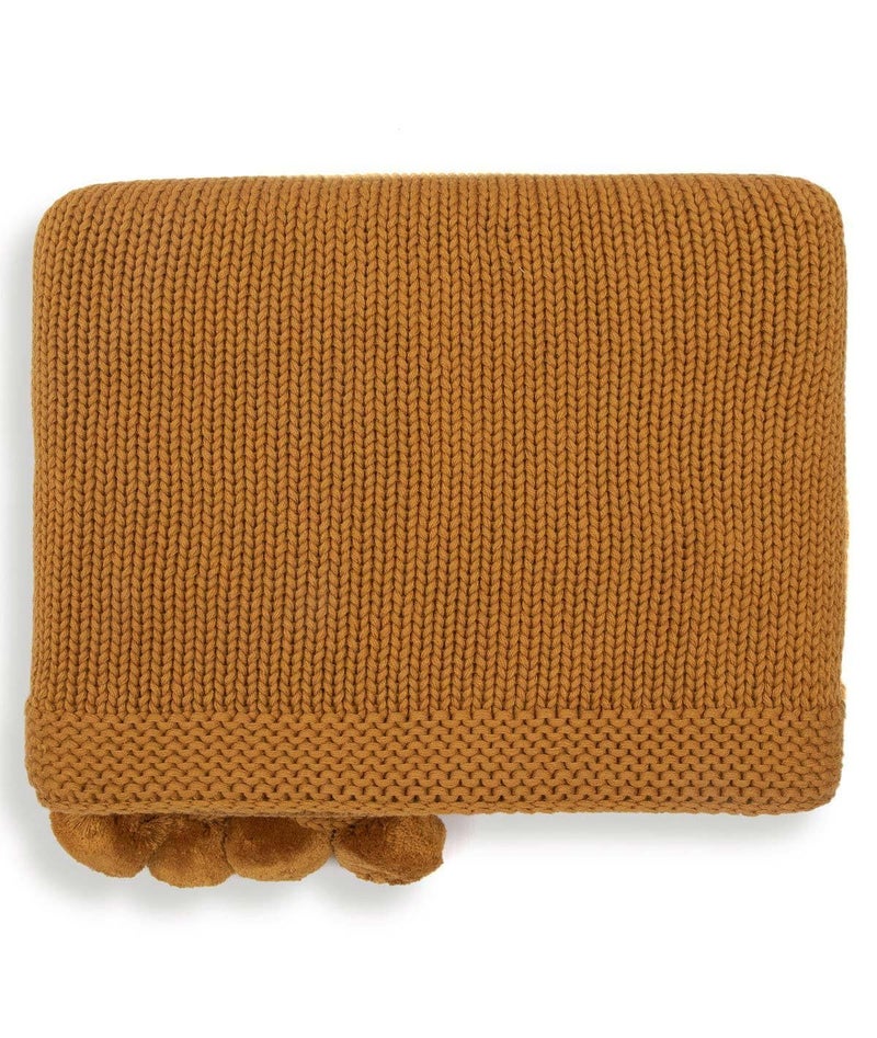 Enera Chunky Jersey-Mustard Color Throw – Lightweight, Soft Cotton Throw Blanket, Perfect for Sofa, Bed, or Travel, Elegant Decorative Design, 125x150 cm  - Image 2