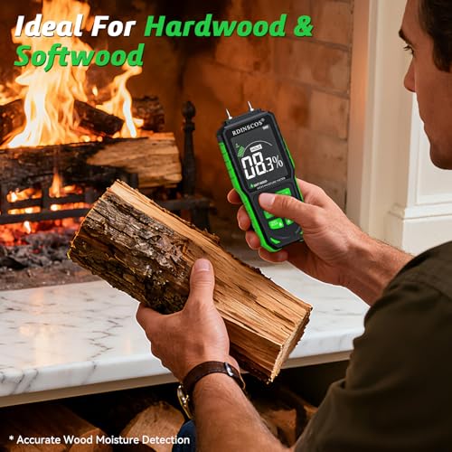 RDINSCOS Rechargeable Moisture Meter for Wood, Drywall & Flooring – Pin-Type Moisture Detector with Replaceable Pins, Hold Function & Custom Wood Settings - Image 2
