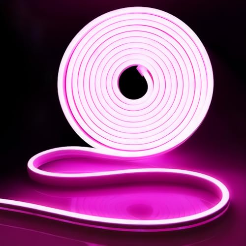 iNextStation 12V Pink LED Strip Lights 16.4FT, Flexible Silicone Neon Rope Light, Waterproof, Cuttable, Dimmable & Linkable, for Cabinet, Ceiling, Wall, Bedroom, Kitchen, Garage (No Adapter) - Image 1