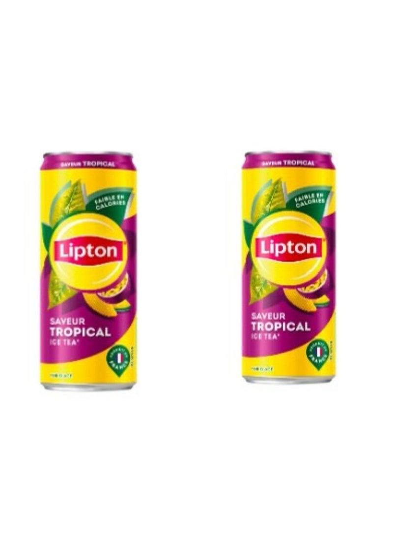 ليبتون شاي مثلج بنكهة الفواكه الاستوائية، علبتان سعة 330 مل