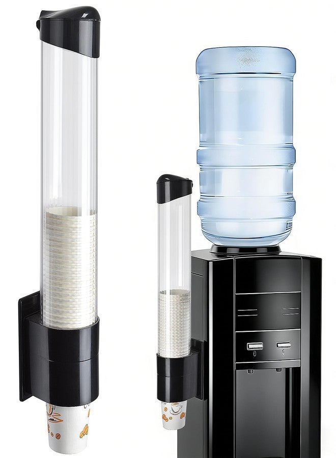 LBTING Cup Dispenser, Water Cooler Pull Type Cup Holder Fits 7oz - 12oz Cone or Flat Bottom Cups, Paste or Screw Plate Wall Mount, 16.9" Tube Length Black - Image 1