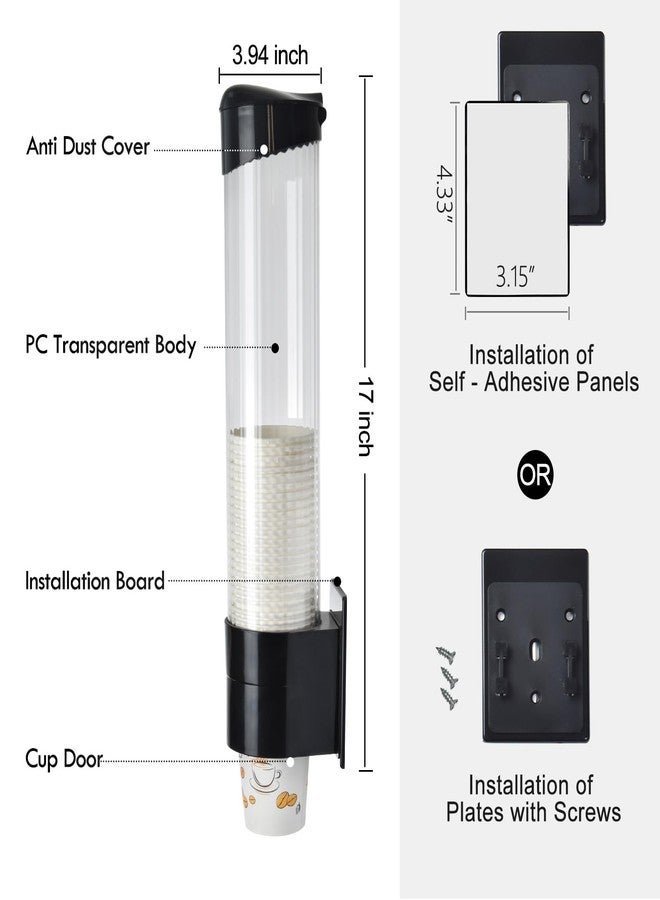 LBTING Cup Dispenser, Water Cooler Pull Type Cup Holder Fits 7oz - 12oz Cone or Flat Bottom Cups, Paste or Screw Plate Wall Mount, 16.9" Tube Length Black - Image 2