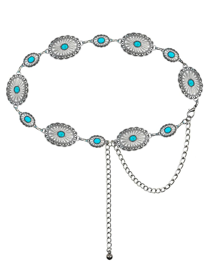 TOPACC Silver Turquoise Concho Belts for Women Western Metal Cowgirl Boho Chain Belts for Dresses Country Concert Outfit - Image 1