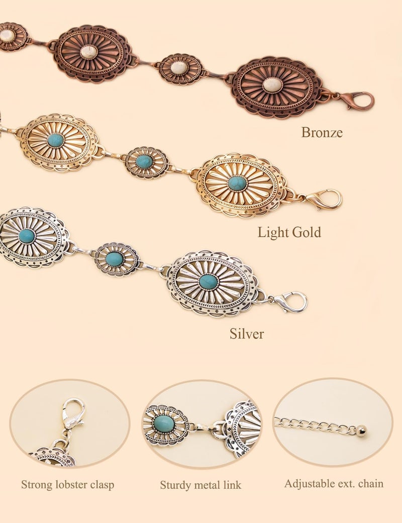 TOPACC Silver Turquoise Concho Belts for Women Western Metal Cowgirl Boho Chain Belts for Dresses Country Concert Outfit - Image 3