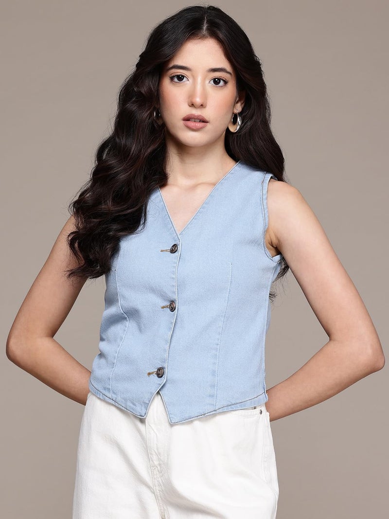 Nifty Women's Denim Waistcoat (1474_ICE_L_Sky_Blue_Large) - Image 3