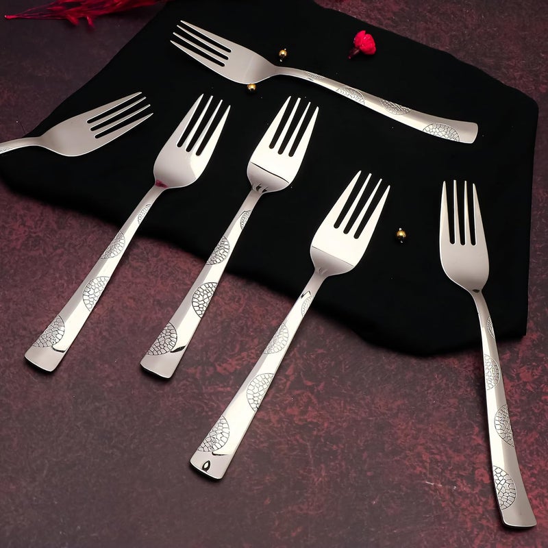 Parage Parage 6 Pieces Stainless Steel Forks 16 cm Long Premium Forks Set for Home Kitchen Luxury Dining Tableware Cutlery Set Gift for House Warming6 Dinner Forks Silver Moonpress Design - Image 5