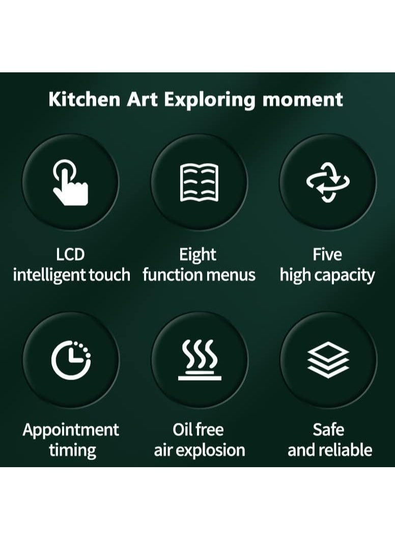 كيمايا مقلاة هوائية رقمية متعددة الوظائف بسعة 8 لترات وقوة 2400 واط - طهي بدون زيت، تحكم ذكي في درجة الحرارة، سطح غير لاصق وإيقاف تشغيل تلقائي (أسود منتصف الليل) - Image 5