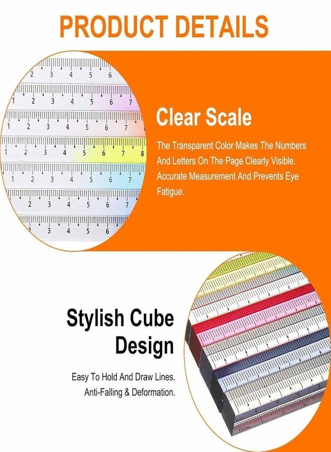 Radiance™ 2 Pcs 3D Cube Square Scale 20cm | Transparent Gradient Ruler for Kids & Adults | Multi-Functional Stationery for School & Office Use (Random Colors) - Image 2