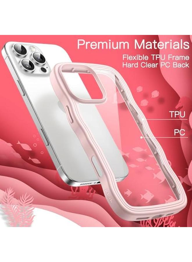 Jetech Wavy Case For Iphone 16 Pro 6.3 Inch Cute Wave Frame Curly Shape Shockproof Phone Cover For Women And Girls Clear Hard Pc Back Pink - Image 4