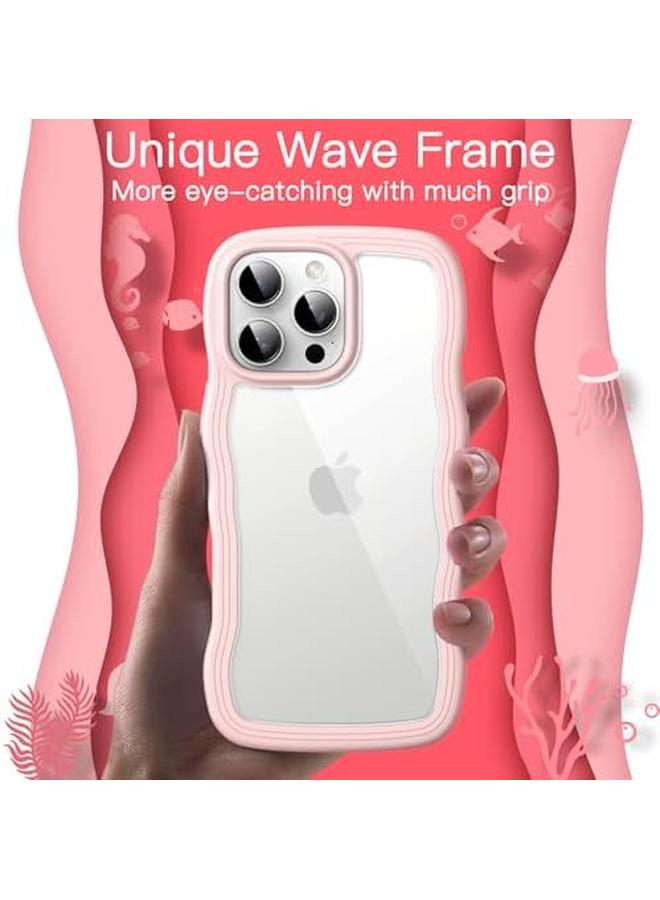 Jetech Wavy Case For Iphone 16 Pro 6.3 Inch Cute Wave Frame Curly Shape Shockproof Phone Cover For Women And Girls Clear Hard Pc Back Pink - Image 3