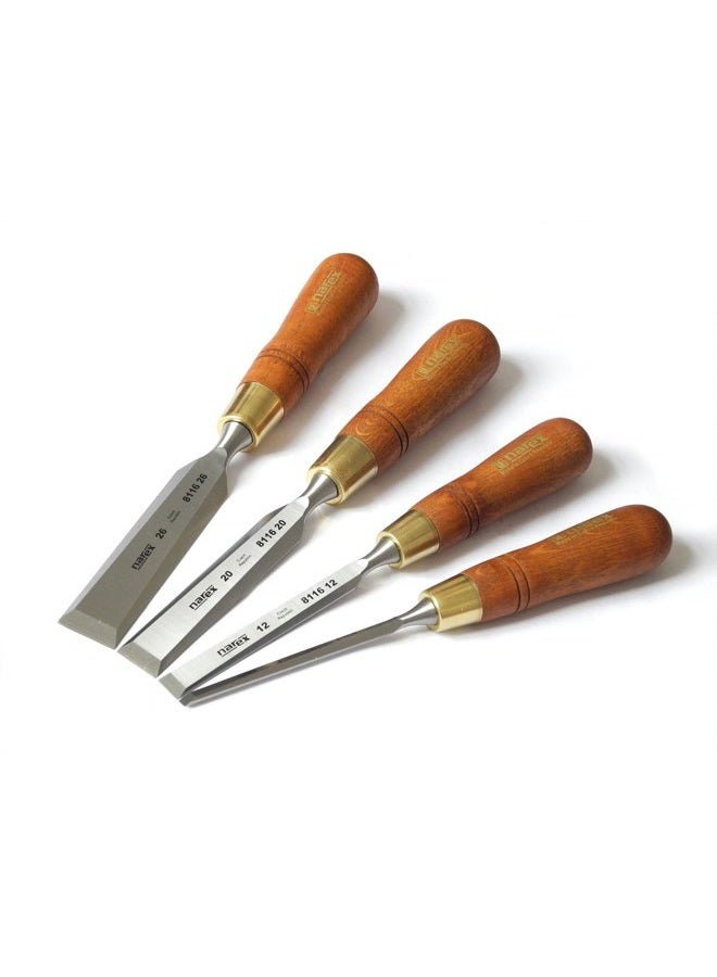 Narex Czech Steel Premium 4 pc set 6 (1/4"), 12 (1/2"), 20 (3/4"), 26 (1") mm Chisels w/Hornbeam Handles - Image 1