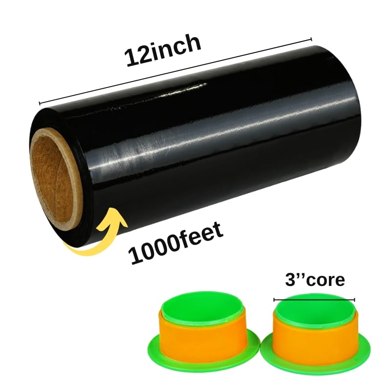 CHUANGSEED Stretch Film 12 in x 1000 ft Moving Wrapping Plastic Shrink Film Strength Stretch 80 Gauge Durable Industrial Strength,Black,2 Pack - Image 2