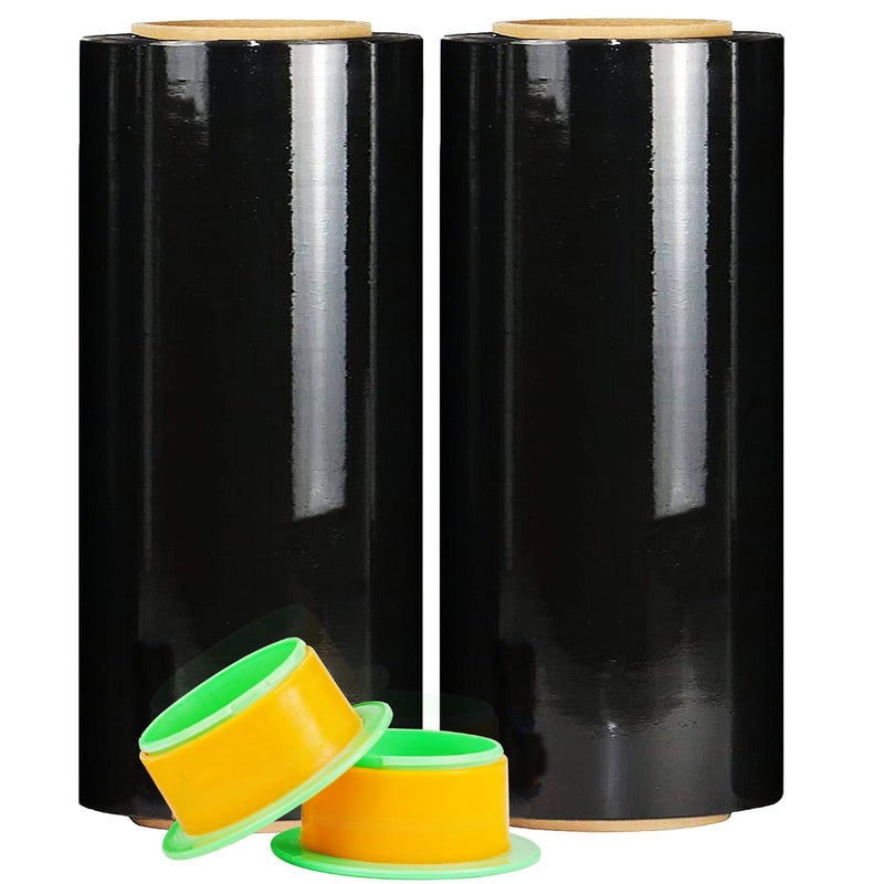 CHUANGSEED Stretch Film 12 in x 1000 ft Moving Wrapping Plastic Shrink Film Strength Stretch 80 Gauge Durable Industrial Strength,Black,2 Pack - Image 1
