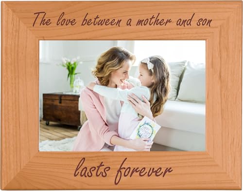 CustomGiftsNow The Love Between A Mother And Son Lasts Forever Engraved Tabletop/Hanging Natural Alder Wood Picture Frame (4x6 Horizontal) - Image 5