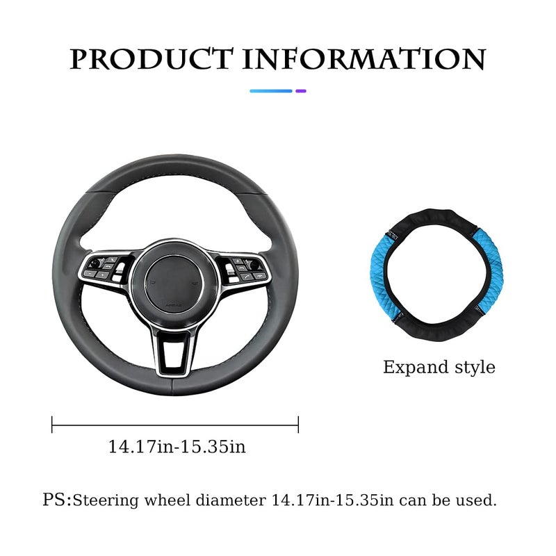 Fekey&JF Bling Soft Leather Steering Wheel Cover, 15 Inch Colorful Rhinestones Auto Elastic Steering Wheel Protector, Sparkly Crystal Diamond for Women Girls, Car Interior Accessories for Most Cars (Blue) - Image 2