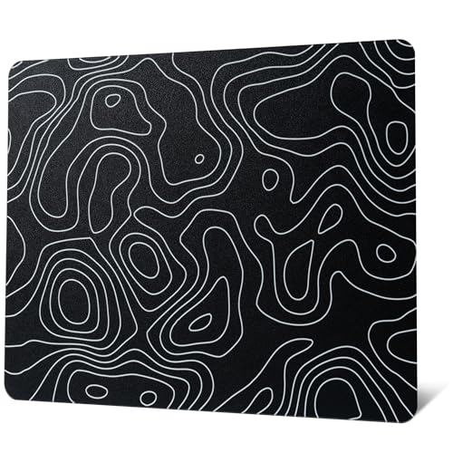GMKWTL XVX Glass Mouse Pad for Gaming, Black Topographic Hard Gaming Mousepad, Professional Large Mouse Mat 410mm*310mm, Special Glass Surface with Improved Precision and Speed - Image 1