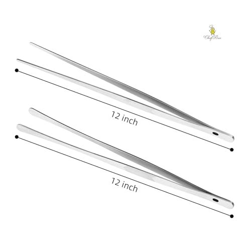 ChefBee Kitchen Cooking Tongs Tweezers - 2PCS 12" Stainless Steel Kitchen Utensils, Metal Fine Tweezers Tongs with Precision Serrated Tips for Chef, Serving Food, Grill, Culinary, Pasta, Salad, BBQ - Image 2